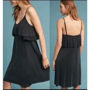 Anthropologie Eri And Ali Ruffle Top Dress Size XS Black Super Soft MSRP $138